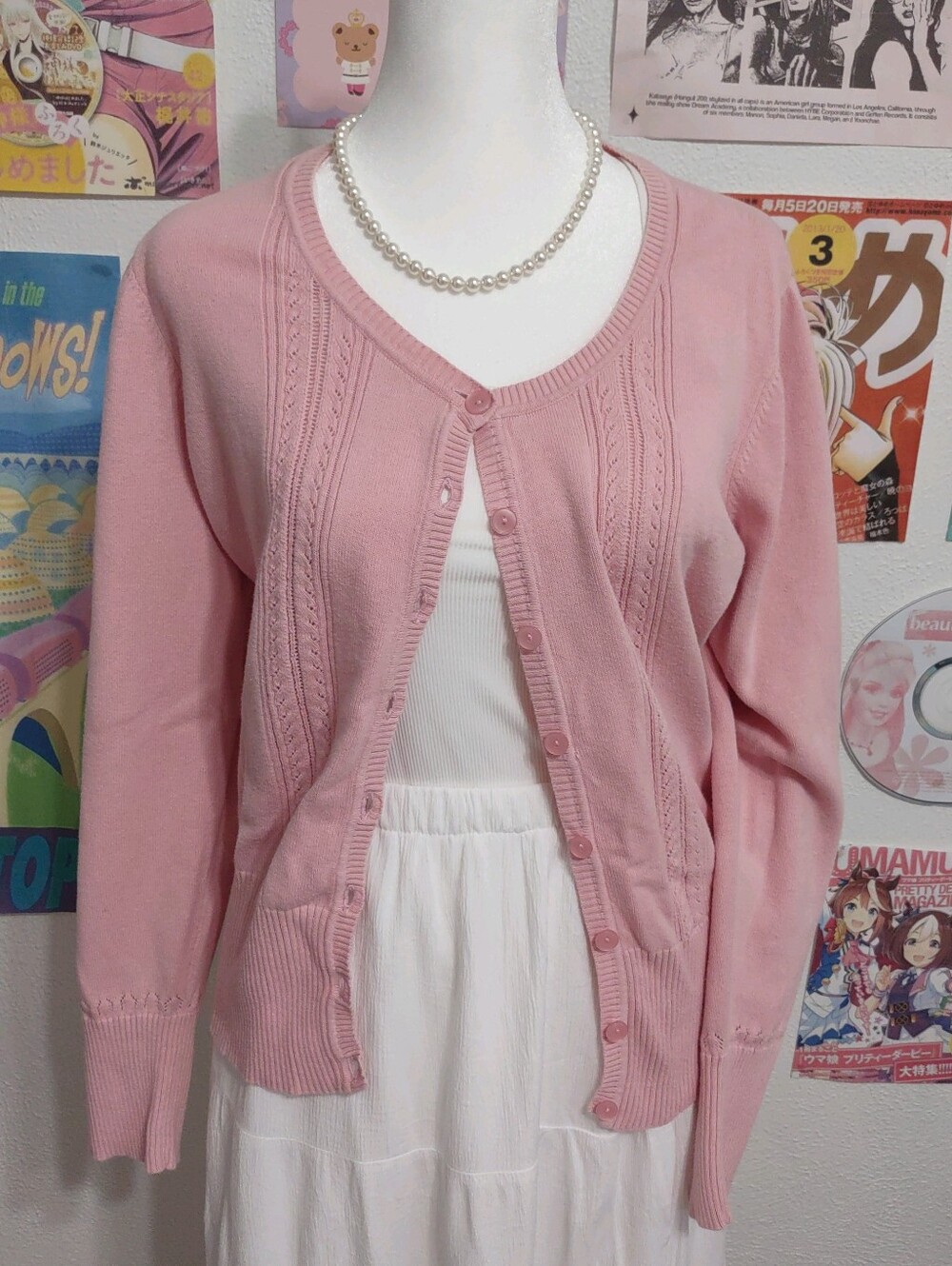 Pink 100% Cotton Knit Cardigan
